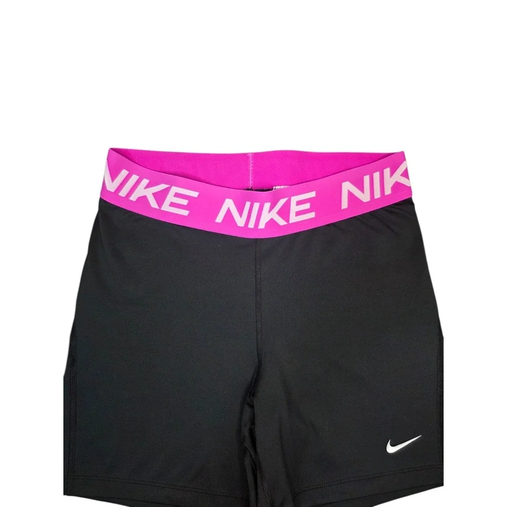 Nike Dri-FIT Womens L Compression Shorts Black Pink Logo Waistband Athletic